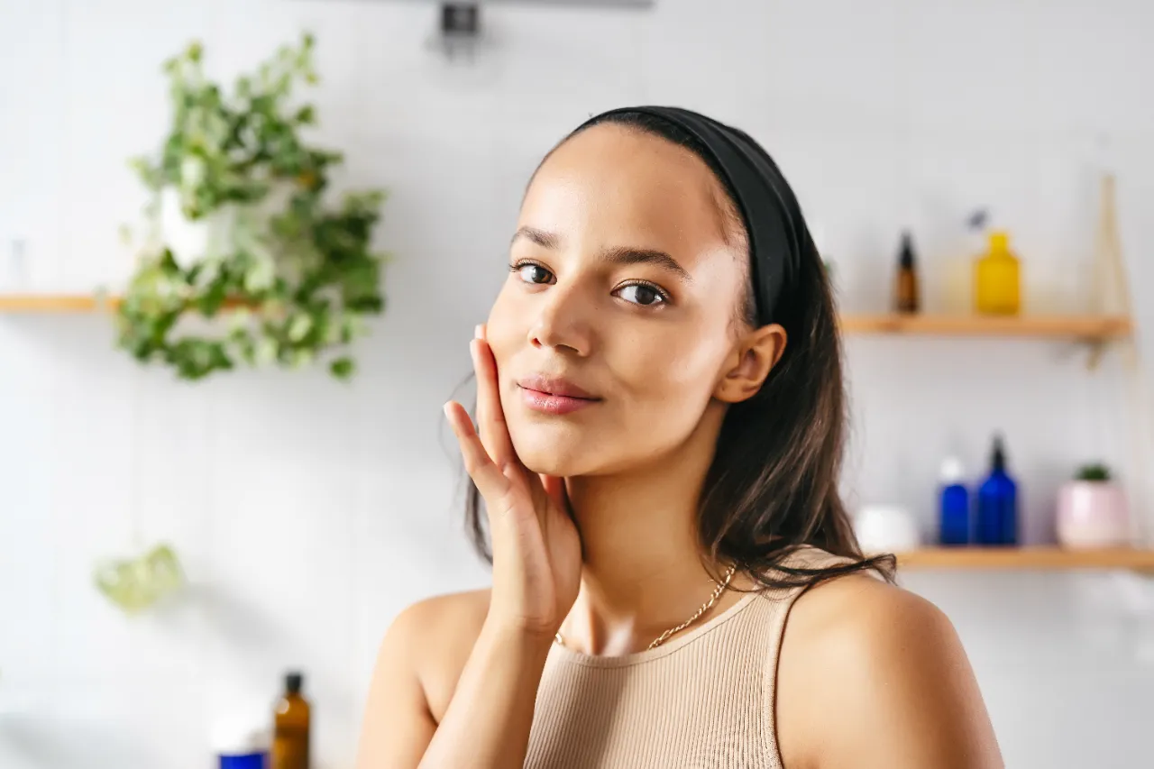 portrait of beautiful mixed race woman on cosmetic utc